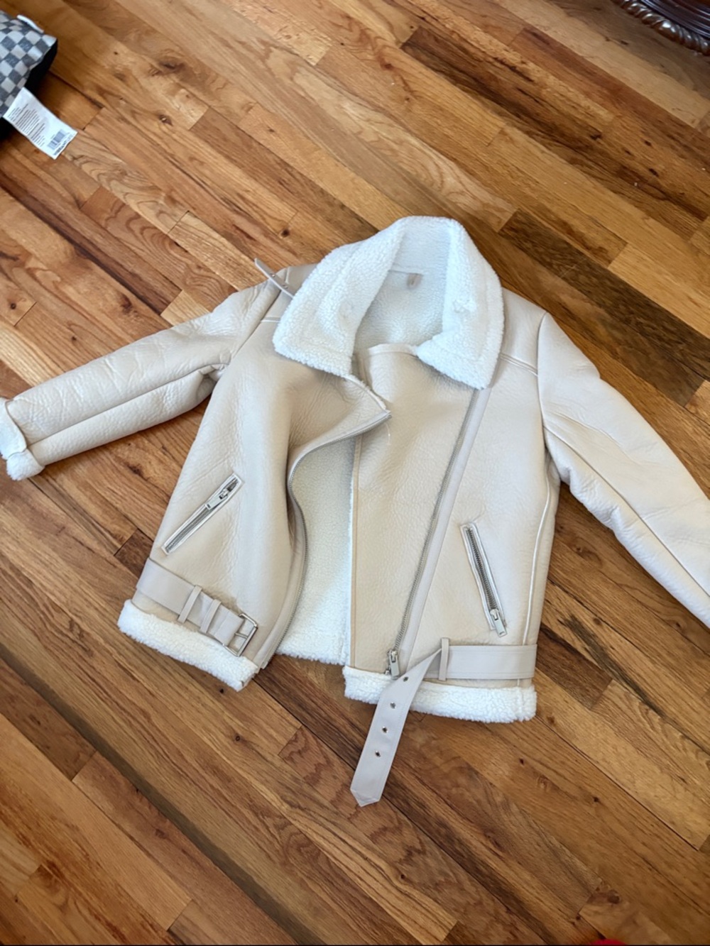Women’s Cream Shearling Lined Moto Jacket